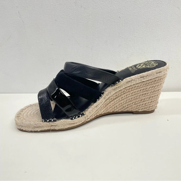 VINCE CAMUTO Black Molisana Wedge Slip On Leather Espadrille Shoes Size 11 - Picture 4 of 9